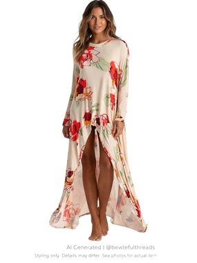 Annabelle Floral High Low Beach Cover Up Lounge Dress XL